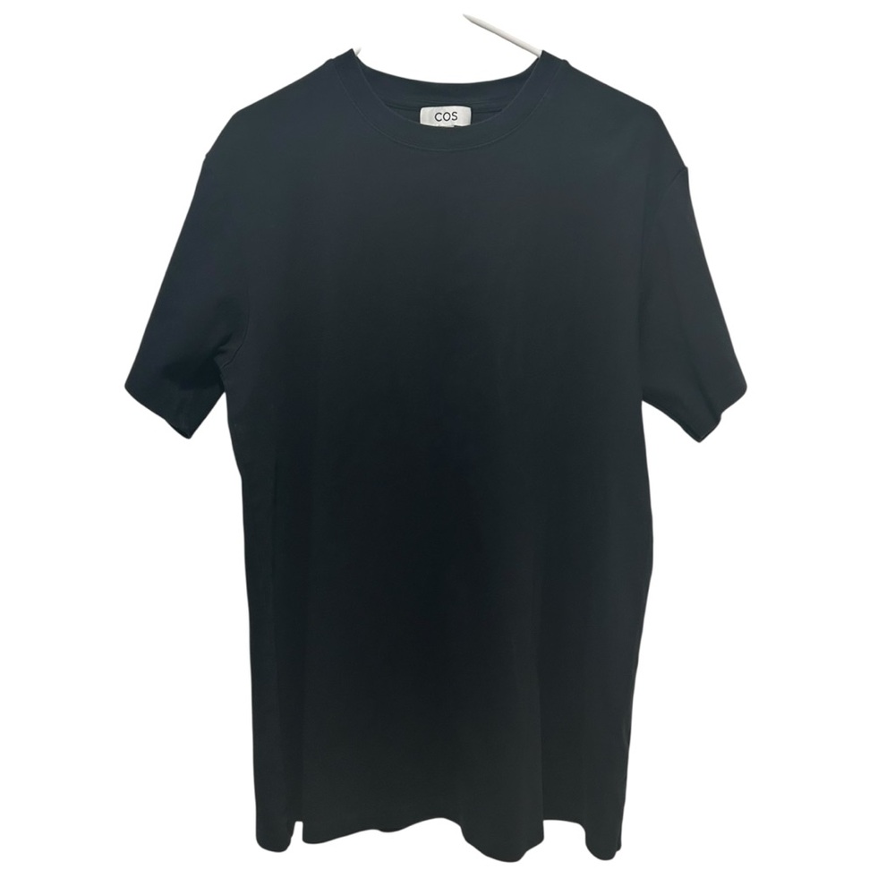 COS Black T-Shirt Crew Neck Short Sleeve Minimalist Top Longline Size Medium